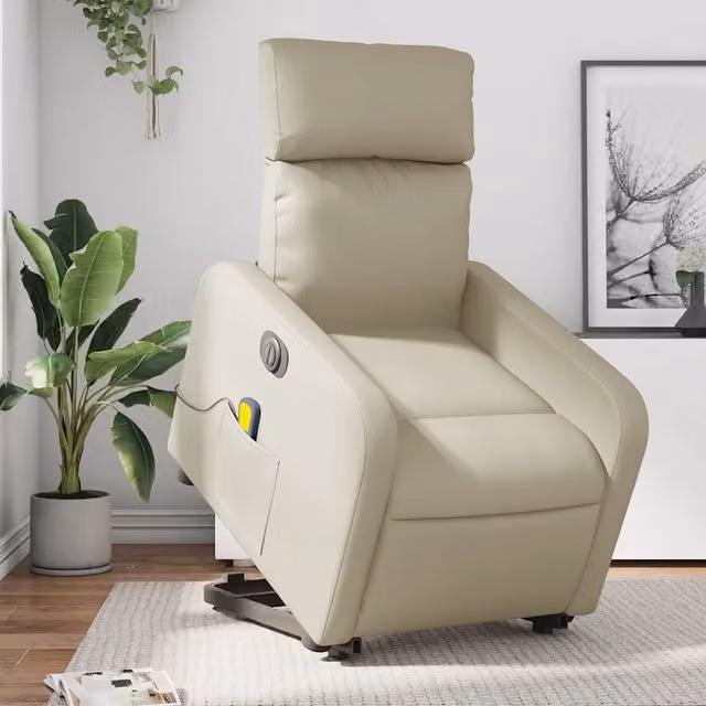 Poltrona Alzapersona Elettrica Reclinabile vidaXL in Similpelle Beige con Braccioli