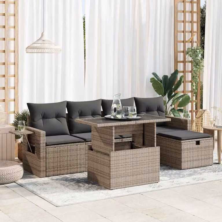 Maison Exclusive - Set da giardino 6 pezzi con cuscini Grigio Poly Rattan
