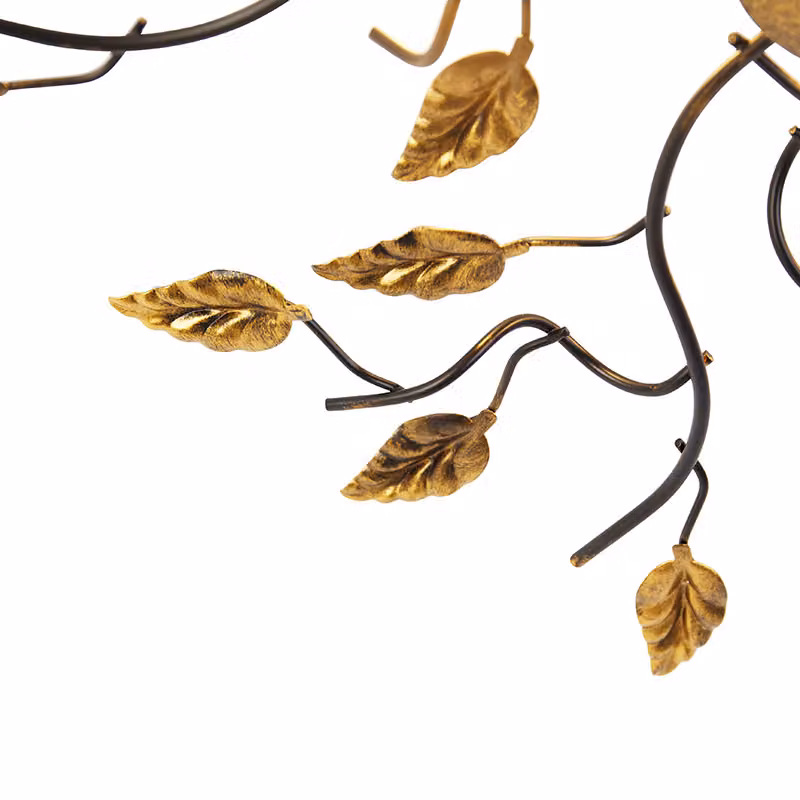 QAZQA - Classico I Antico Lampada da soffitto vintage nera con oro I Ottone 50 cm 3 luci - Foglie I Soggiorno I Camera da letto - Acciaio rotondo - Adatto a LED E14