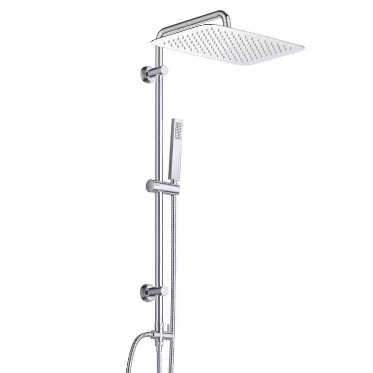 Sistema doccia JOHO in acciaio inox senza rubinetto, doccia a pioggia Set doccia con asta e soffione rettangolare 35x25cm, cromo
