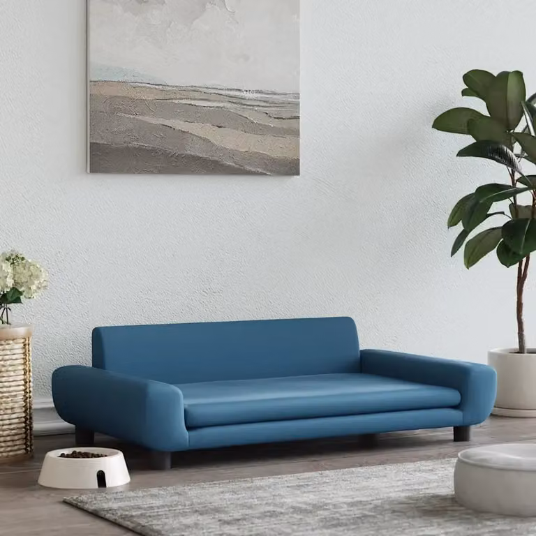 Lettino per cani blu in velluto con struttura in legno L: 100 cm, P: 54 cm, H: 33 cm