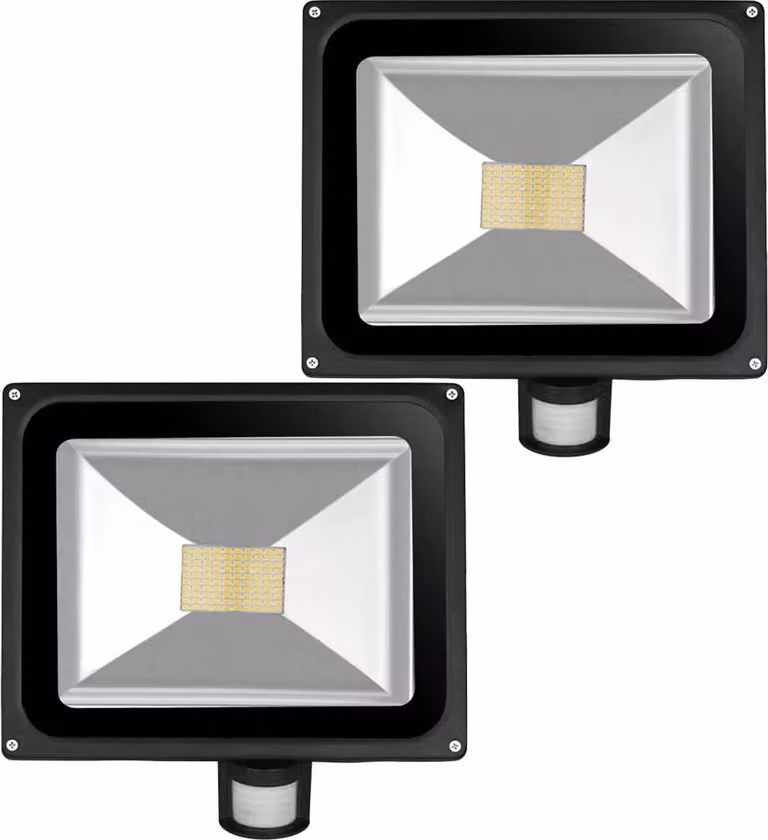 Greenmigo 2x 80W Proiettore SMD bianco caldo con sensore di movimento, corpo in alluminio nero, lampada LED impermeabile IP65, applique, illuminazione diffusa, illuminazione da esterno, lampada da giardino a LED, faretto da esterno