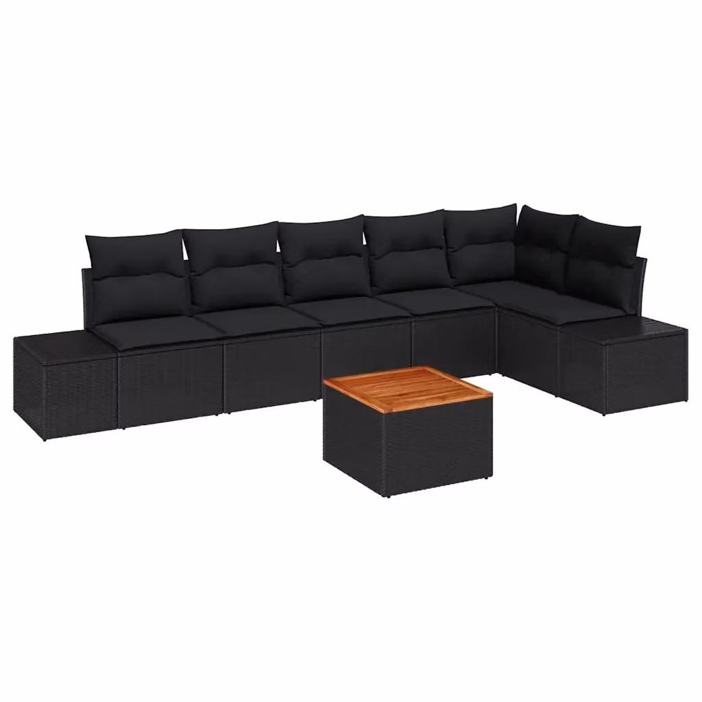 Set Divano da Giardino vidaXL 7 Pezzi in Polyrattan Nero con Cuscini e Funzione Archiviazione – 2