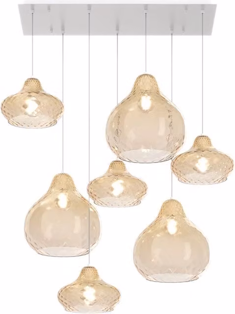 Lampadario Sospeso Contemporaneo Dress in Metallo Bianco e Vetro Ambra con 7 Luci E27 e Altezza Regolabile