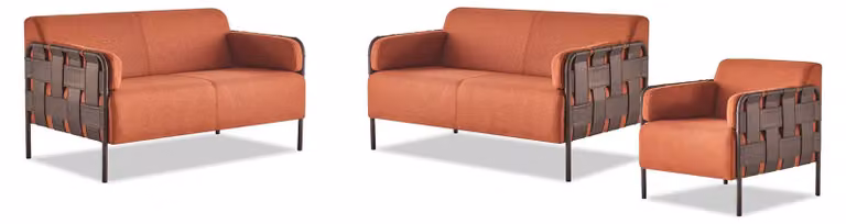 Moderner Sofas 2-Sitzer Sessel Orange Sofa-Set Ledersofas Textil Komplett