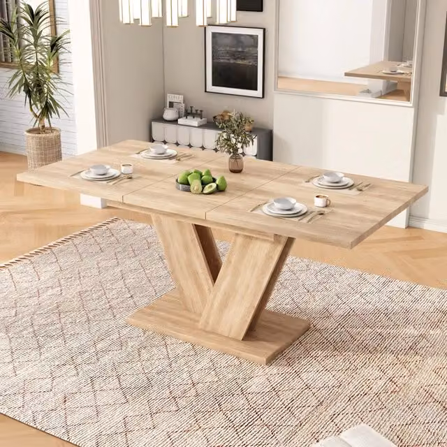Tavolo da pranzo allungabile per 4-8 persone con piano estensibile, gambe a V, per sala da pranzo, in MDF, rovere