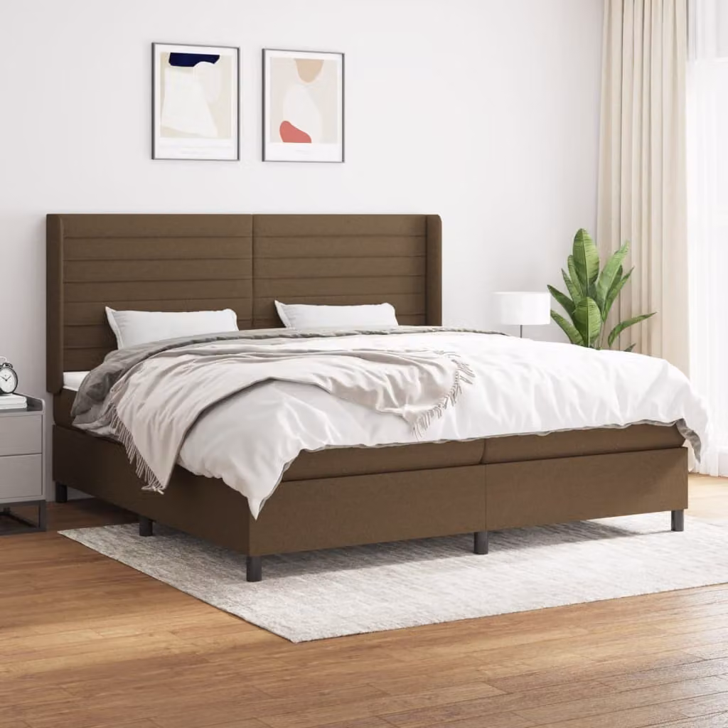 The Living Store Letto a molle con materasso marrone scuro 200x200 cm in tessuto