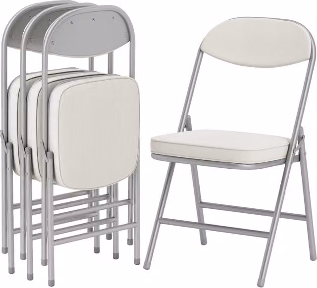 Set di 4 sedie pieghevoli imbottite Zephmum color crema con struttura in metallo per cucina e sala da pranzo