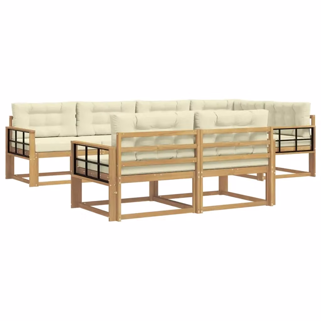 Set di divani da esterno a L vidaXL in legno di acacia con cuscini bianchi e beige – 2