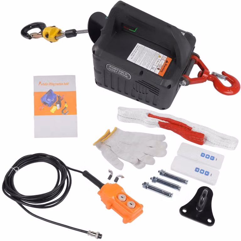 Verricelli elettrici portatili - Sistema di sollevamento elettrico 3-in-1 - 1500 W - Capacità di sollevamento: 500 kg - Altezza di sollevamento: 7 m - Con accessori