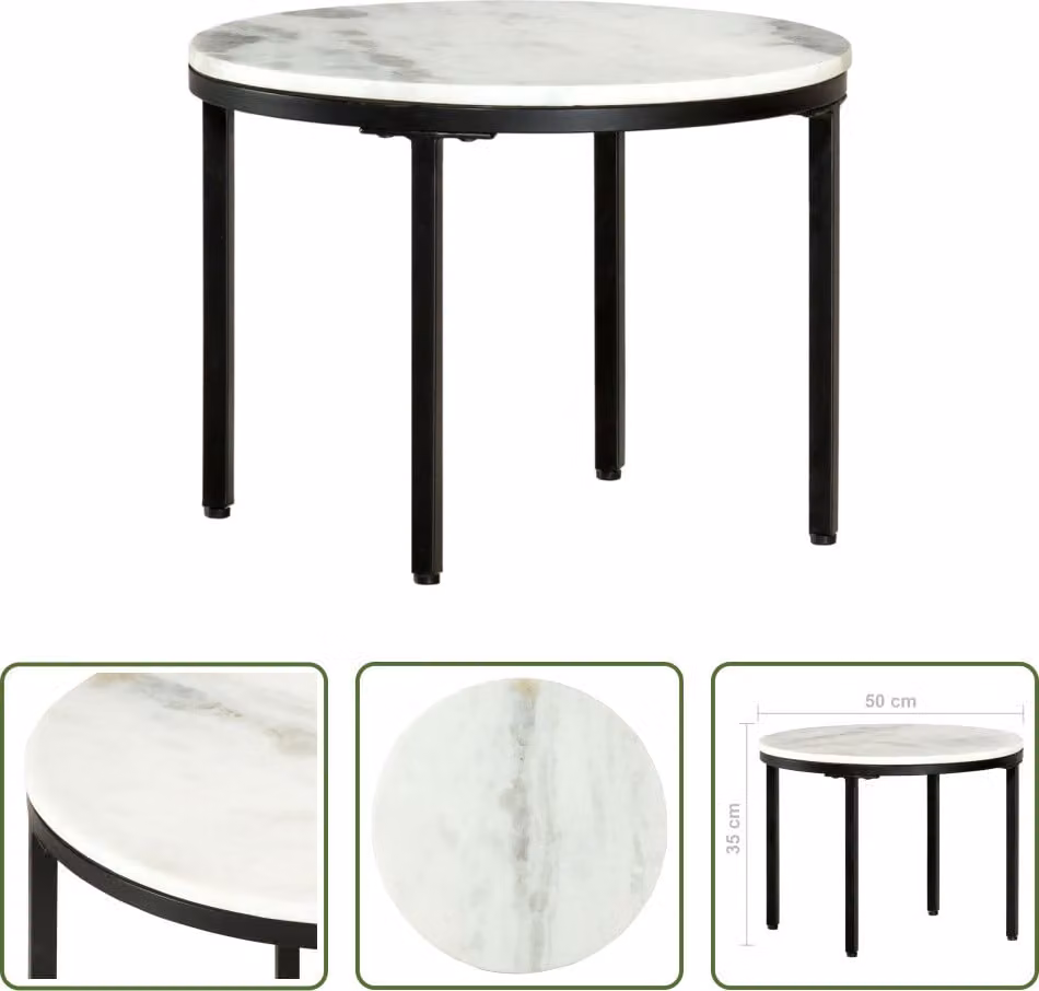 The Living Store Tavolino da salotto Bianco e Nero Ø50 cm Marmo vero