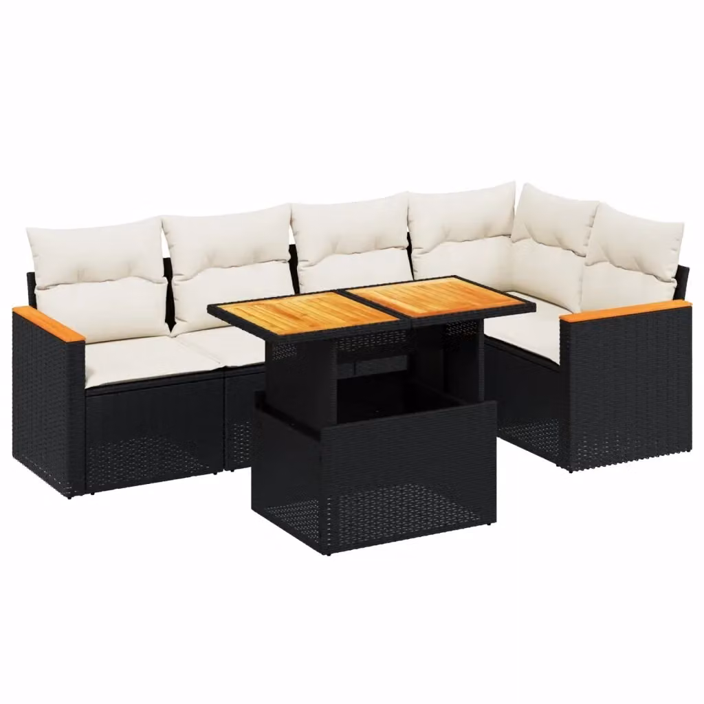 Set Divano da Giardino a L VIDAXL in Polyrattan Nero con 6 Cuscini – 2