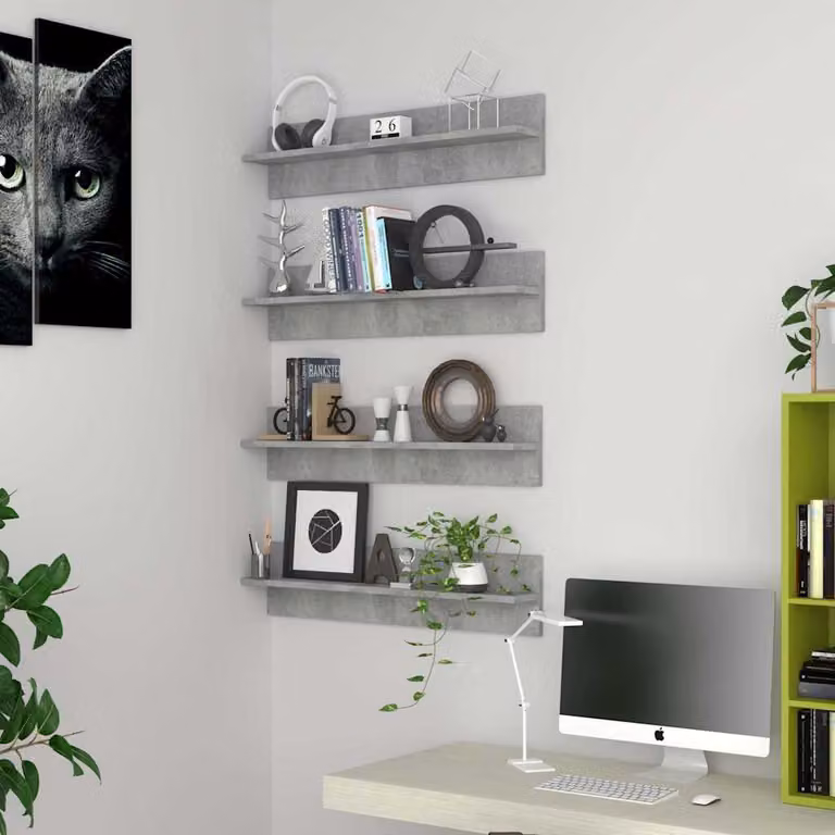 Set di 4 mensole da muro vidaXL in legno multistrato, colore grigio cemento, L 80 cm x P 18 cm x H 11,5 cm