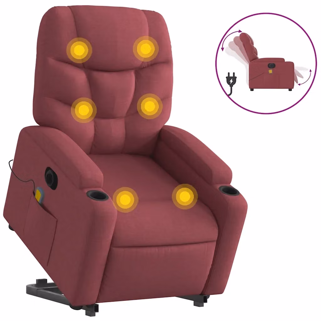 Poltrona Alzapersona Elettrica con Massaggio vidaXL in Tessuto Rosso – 2