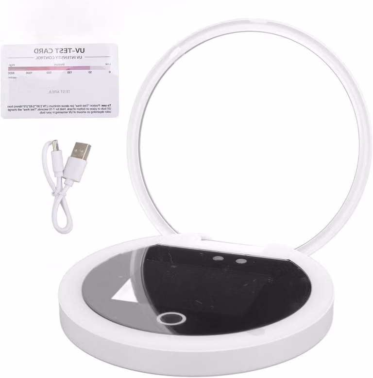 Specchio cosmetico con luce UV - Specchio ingranditore - Portatile - Test di protezione solare - Ricaricabile - Specchio da trucco - Compatibile con fotocamera UV - Nero