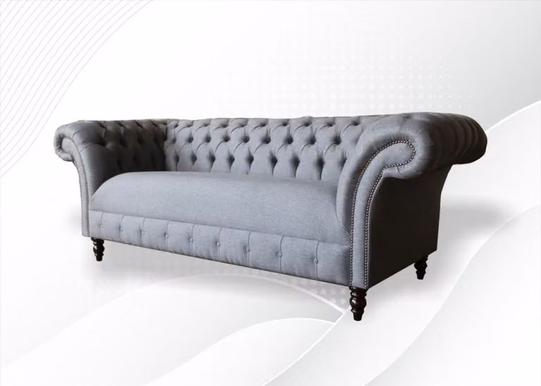 Xxl Big Sofa 3 Sitzer Couch Chesterfield Polster Sitz Garnitur Stoff Textil Grau