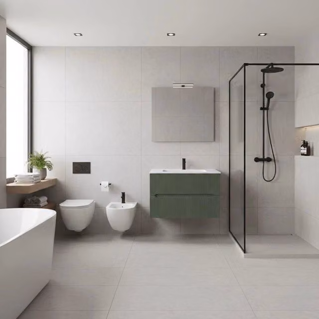 Composizione mobile bagno sospeso con cassetti cm 70 cannettato mod. STICK - Verde Bosco