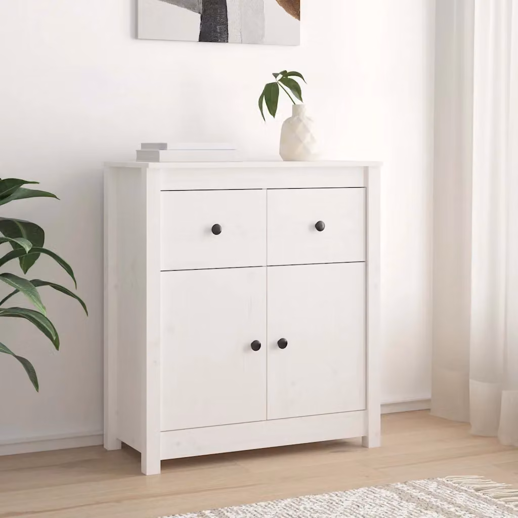 Credenza bianca vidaXL in legno massello di pino per soggiorno o camera da letto L: 70 cm, P: 35 cm, H: 80 cm