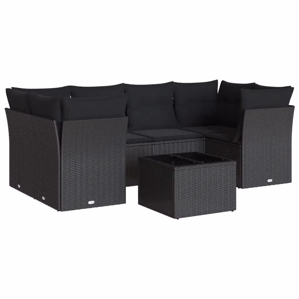 vidaXL Set Divani da Giardino a L con Cuscini 7pz Nero in Polyrattan e Metallo – 2