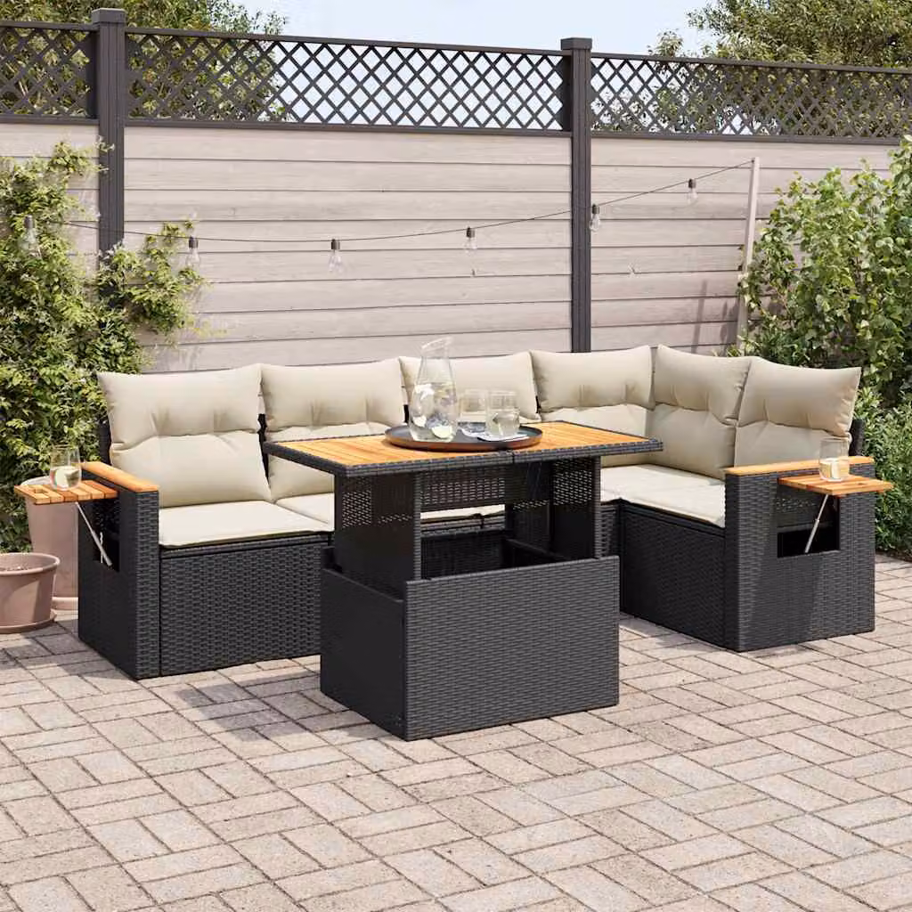 Maison Exclusive - Set Divano da Giardino 6 pz con Cuscini Nero Polyrattan Acacia
