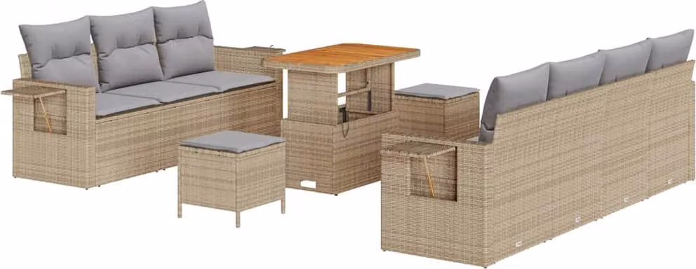 Set Divano da Giardino 10 pcs Beige polyrattan