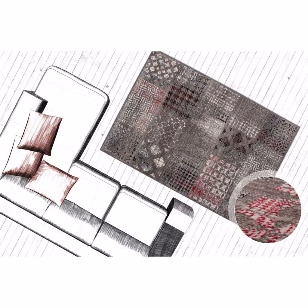 Tappeto moderno Funky 2029 patchwork di KENDRA HOME, grigio antracite e rosso, L: 280 cm x P: 190 cm – 2