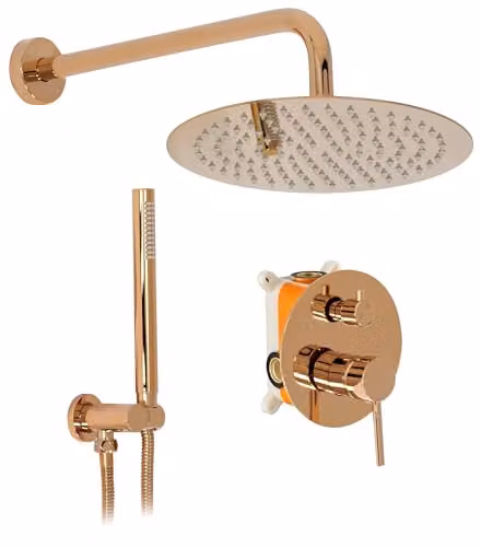 Rea - Set Doccia da incasso LUNGO + BOX - Ottone - Rame - 36 x 25 x 21 cm