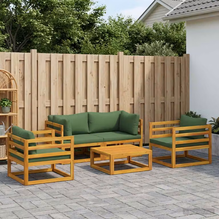 Set da giardino modulare vidaXL 5 pezzi in legno di acacia con cuscini, colore marrone e verde