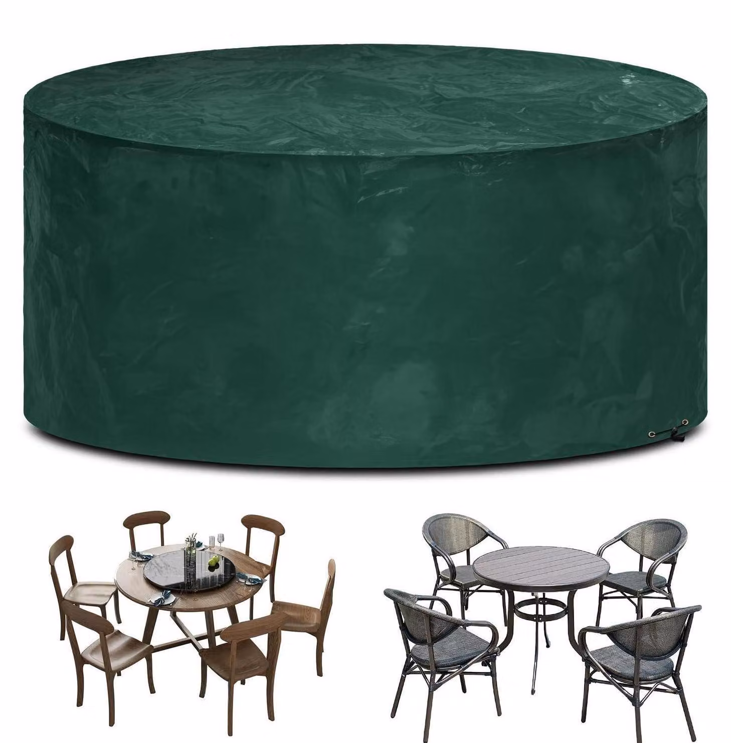Copertura impermeabile per mobili da giardino, forma rotonda, diametro 130x71 cm, colore verde, realizzata in polietilene