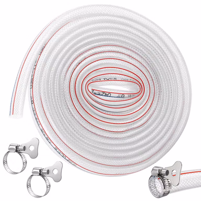 Tubo di aspirazione da 5 metri, diametro 19 mm, in PVC trasparente, con morsetti metallici