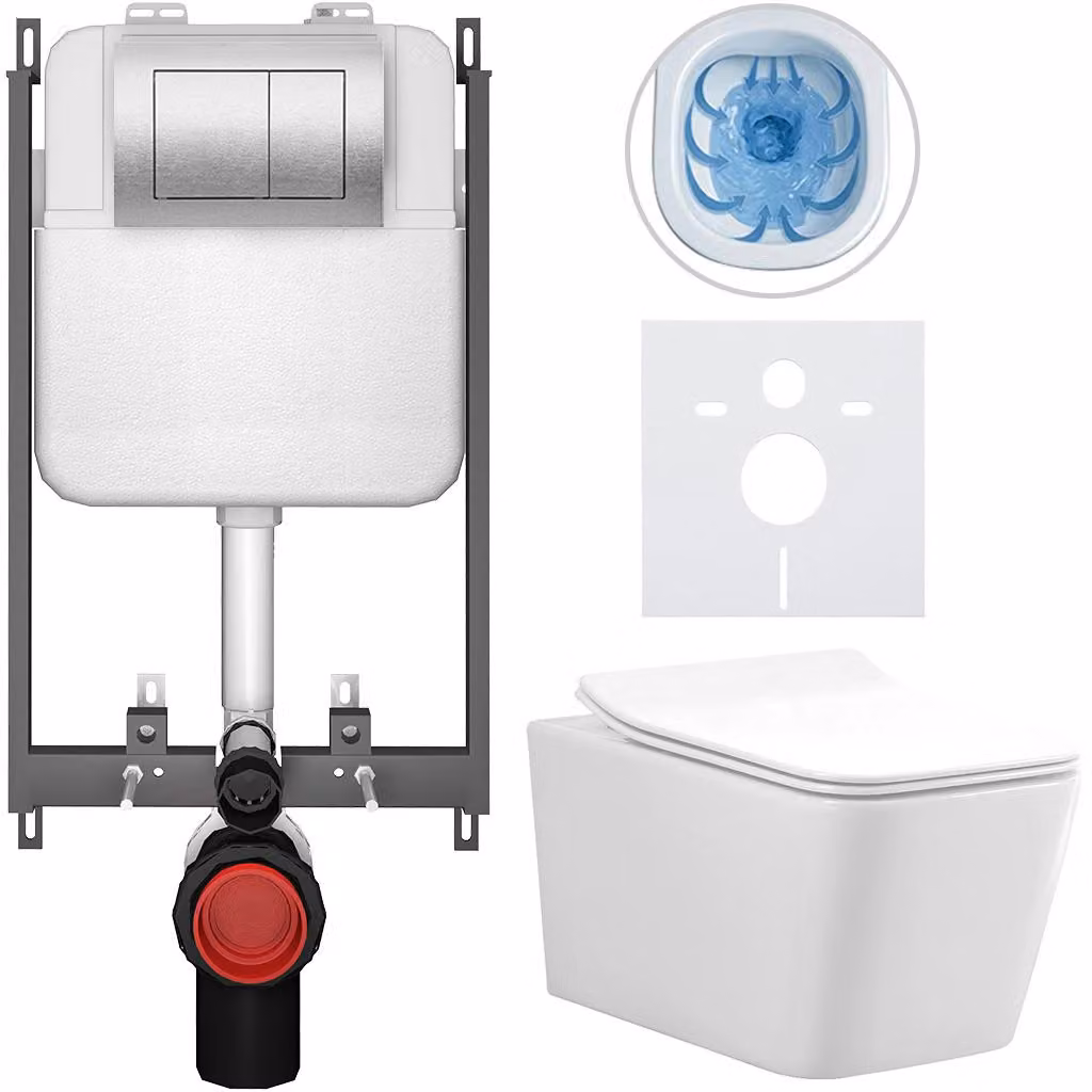 CERANO - Set WC da incasso Forte - bianco lucido - pulsante Prime/Maxio, argento - da incasso - 51x36 cm