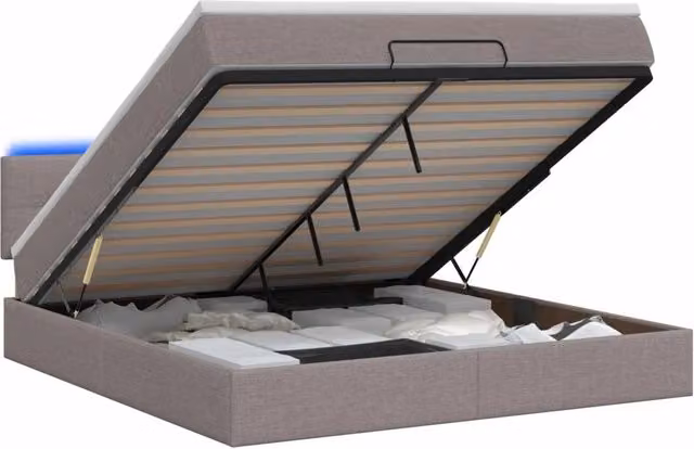 Letto Ottomano con Materasso e LED Tortora 160 x 200 cm Tessuto 3456923