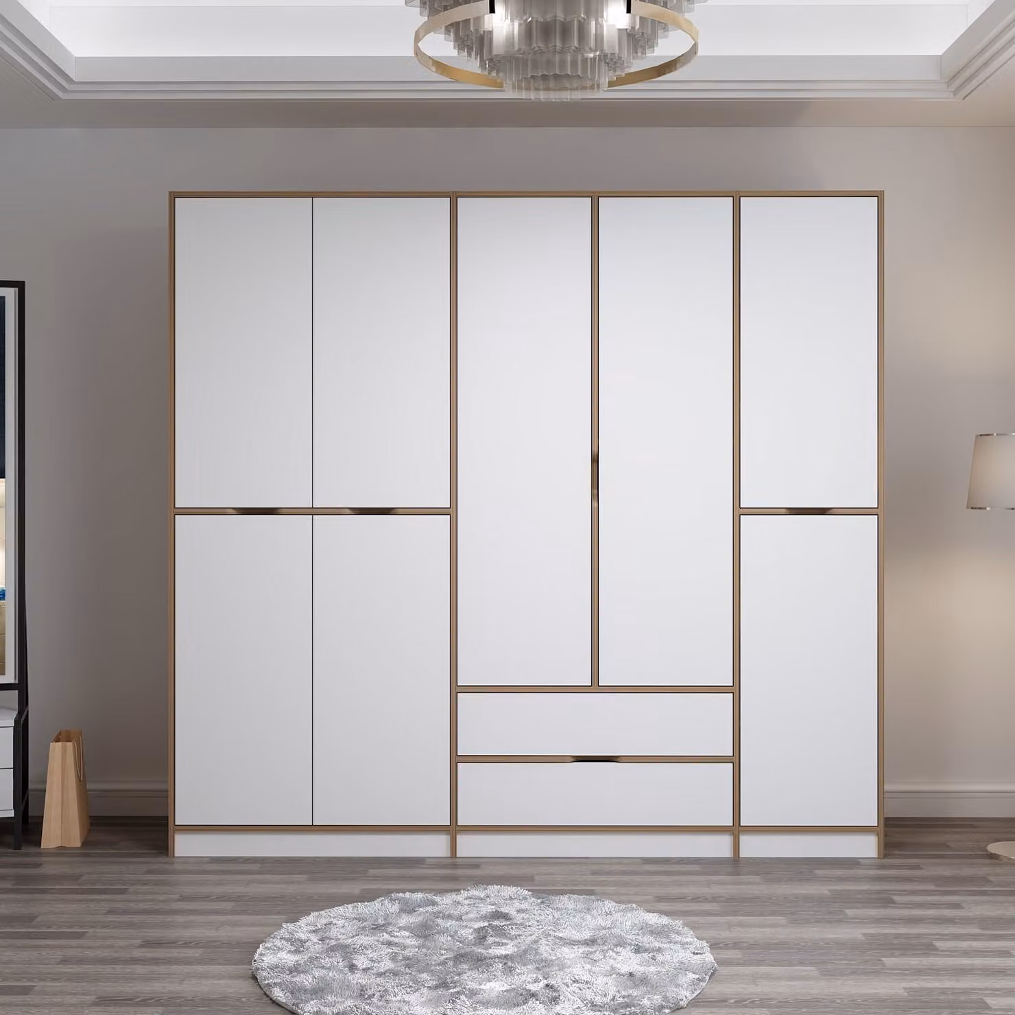 Skye Decor, Elina - 8167, armadio, bianco, 100% pannelli di truciolato rivestiti in melamina, dimensioni: 232 x 52 x 208 cm