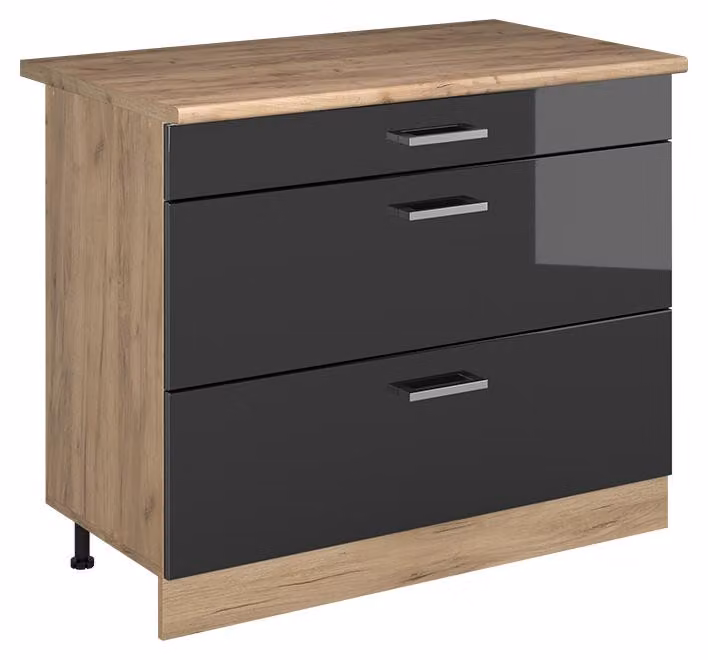 Mobiletto base per cucina Vicco R-Line Antracite lucido/Rovere dorato 100 cm piano di lavoro Rovere dorato, Model 71607