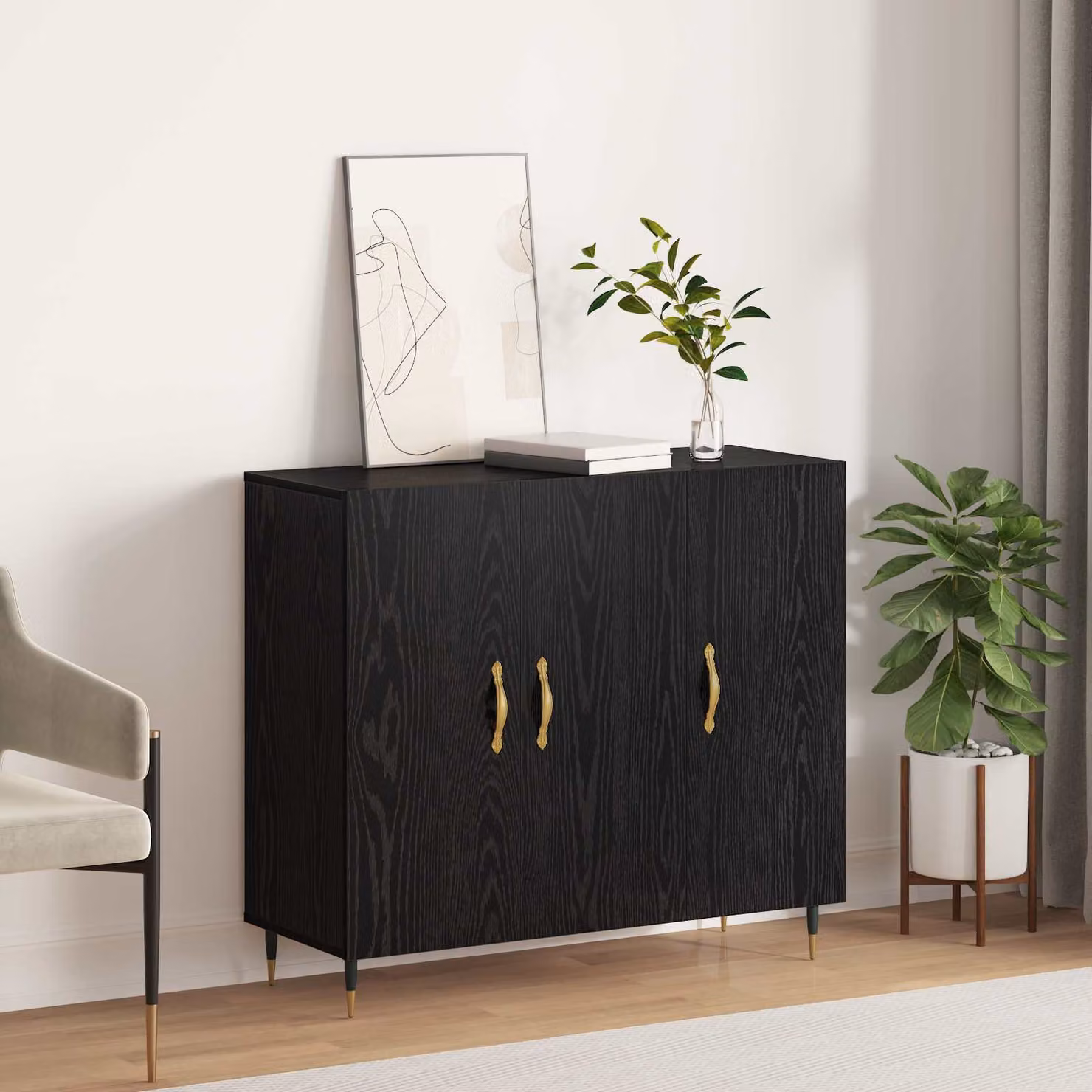 Credenza moderna vidaXL in legno ingegnerizzato MDF, colore rovere nero, L 90 x P 34 x H 80 cm