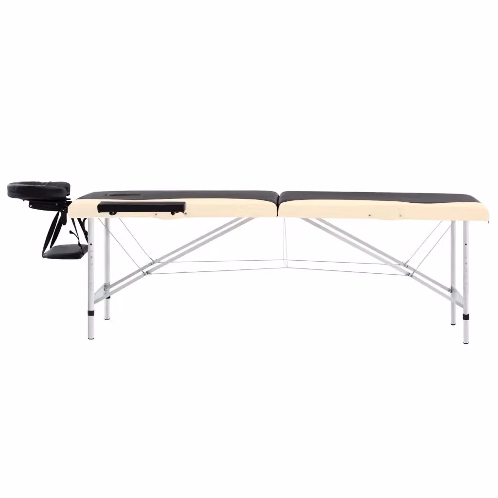 Lettino da massaggio professionale vidaXL pieghevole con poggiatesta regolabile e braccioli in ecopelle beige, nero e bianco – 2