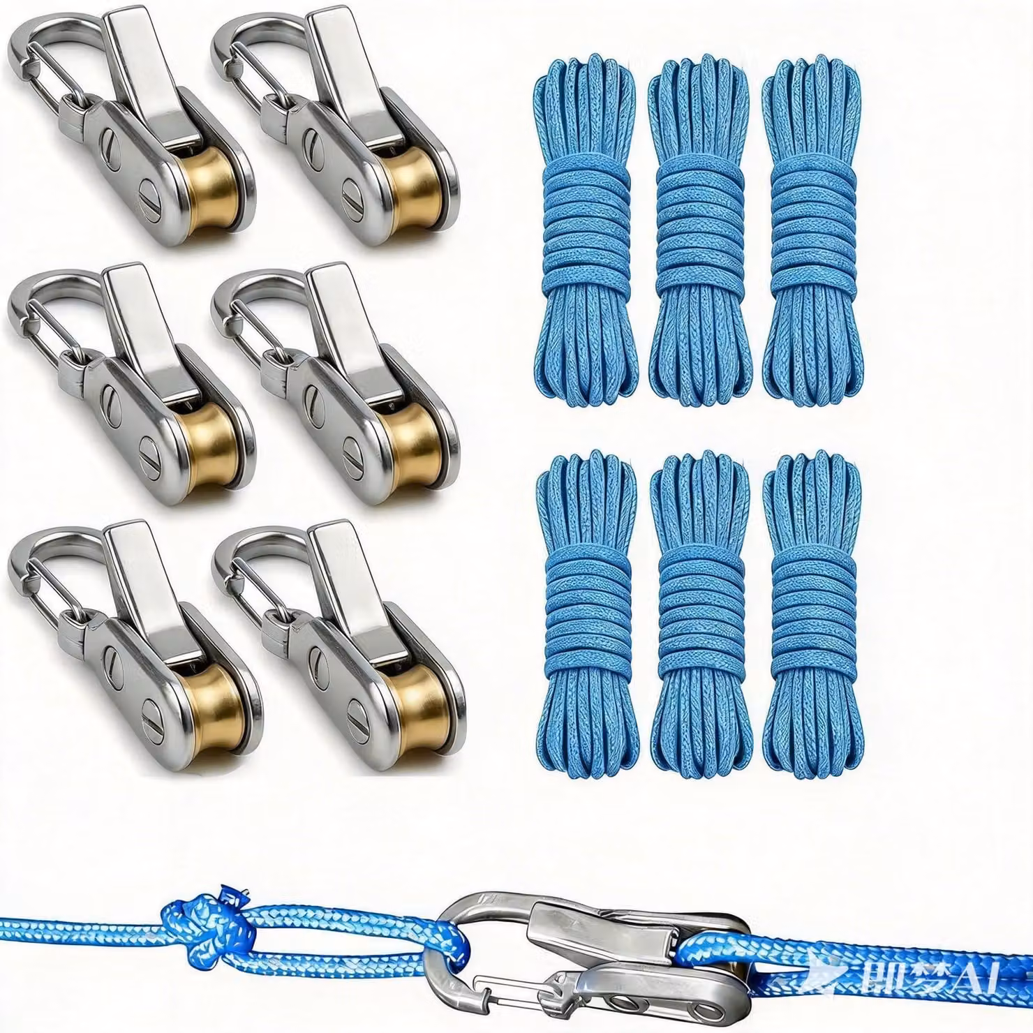 Set di 6 tensionatori con puleggia e corda blu