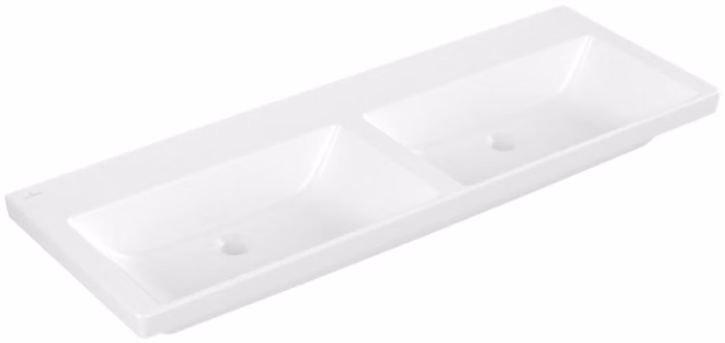 Villeroy & Boch Subway 3.0 lavabo double armoire, sans percement pour la robinetterie, sans trop-plein, non rectifié, 1300x475mm, 4A71D3RW, 4A71D3RW