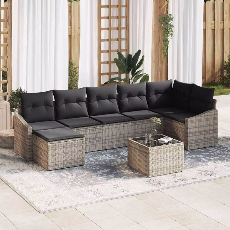 Maison Exclusive - Set di divani da esterno, 8 pezzi, grigio [Materiale sintetico]: rattan sintetico