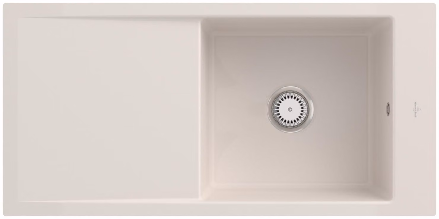 V&B lavello a filo Timeline 60 Flat con scarico a scomparsa, funzionamento manuale, crema