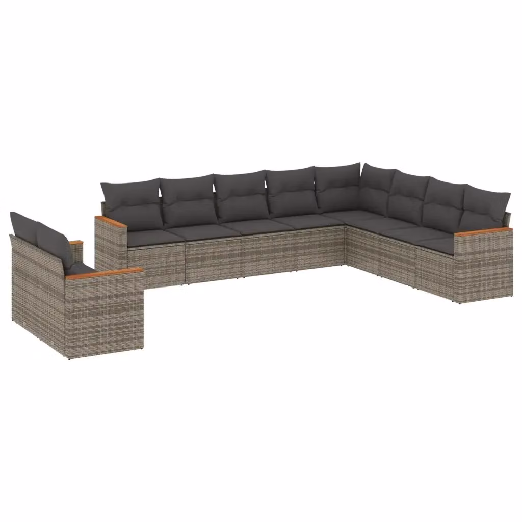 Set Divano da Giardino vidaXL 10 pz a Forma a L in Polyrattan Grigio con Cuscini Imbottiti e Coperture Rimovibili – 2