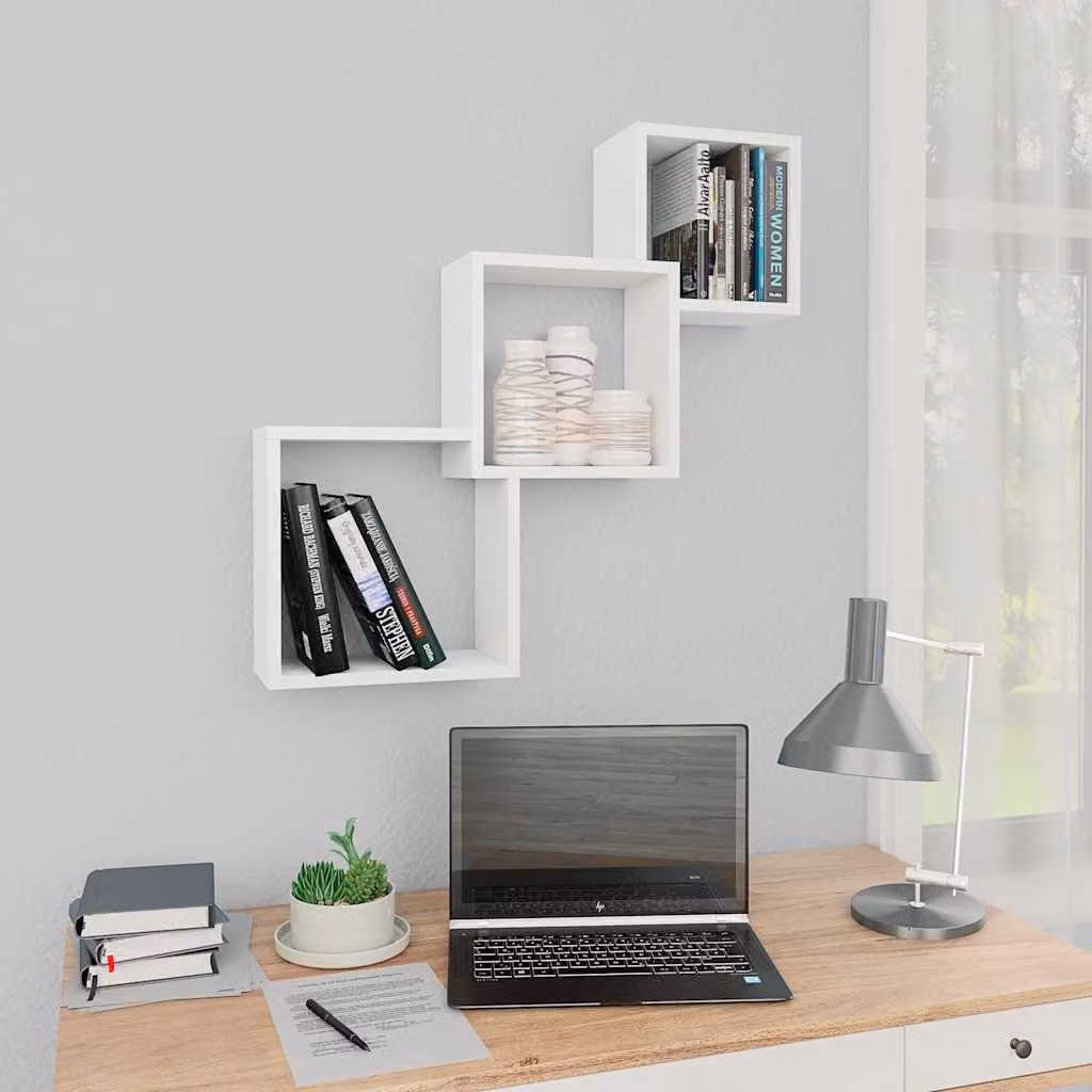 vidaXL Mensole a Muro Cubiche Bianche in Legno Multistrato L: 68 cm, P: 15 cm, H: 68 cm