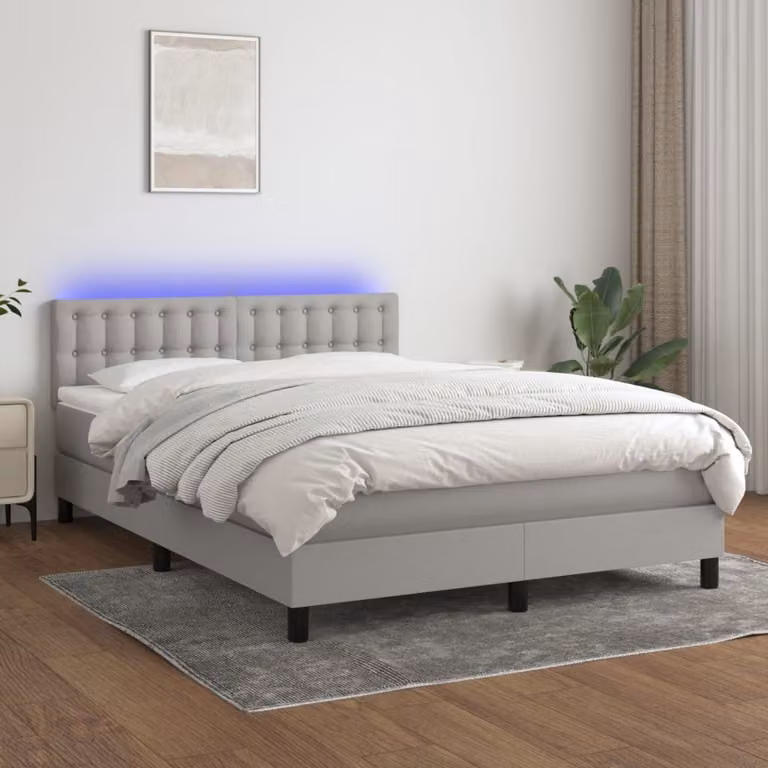 Maison Exclusive - Letto a Molle Materasso e LED Grigio Chiaro 140x190 cm Tessuto
