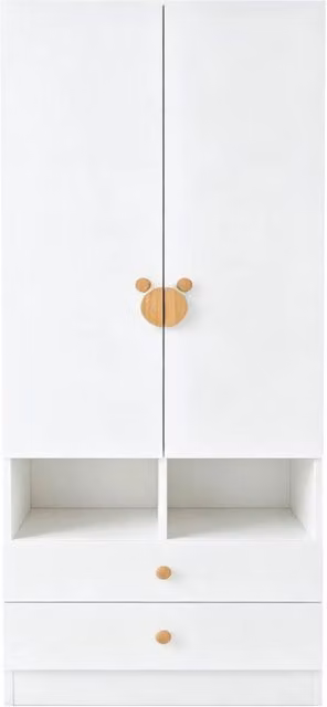 Armadio Chicfurn Bianco con 2 Ante, 2 Cassetti e 2 Vani Aperti, L/P/H: 70 x 50 x 170 cm