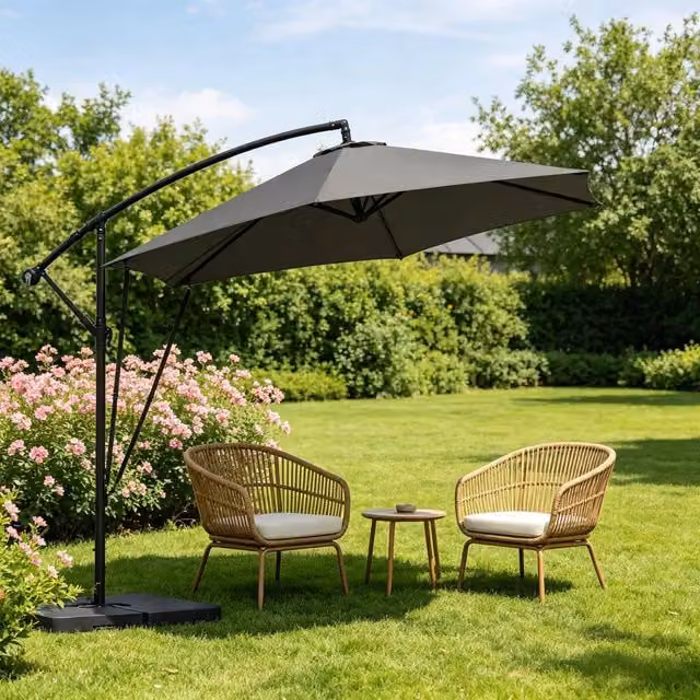 Ombrellone decentrato inclinabile REDOM in metallo e poliestere grigio, L/P: 310 x 310 cm