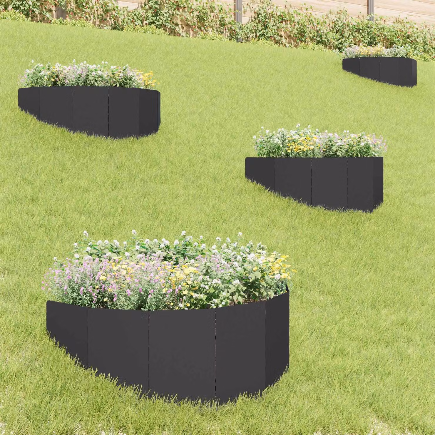 Set di 4 bordure per prato vidaXL in acciaio nero, dimensioni 100 x 45 cm