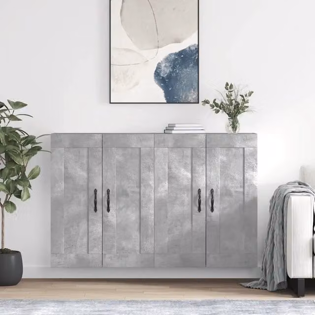 Set di 2 armadietti da parete vidaXL in legno e metallo, colore grigio opaco, stile moderno per bagno