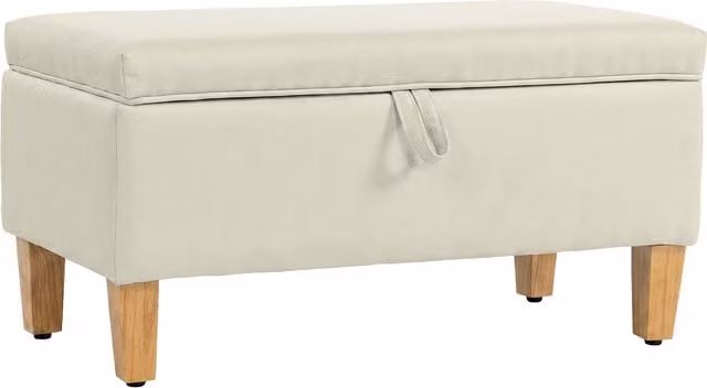 Panca Contenitore HOMCOM con Poggiapiedi Imbottito in Effetto Lino e Piedi in Legno di Caucciù, Beige, L: 71 cm, P: 37 cm, H: 36 cm