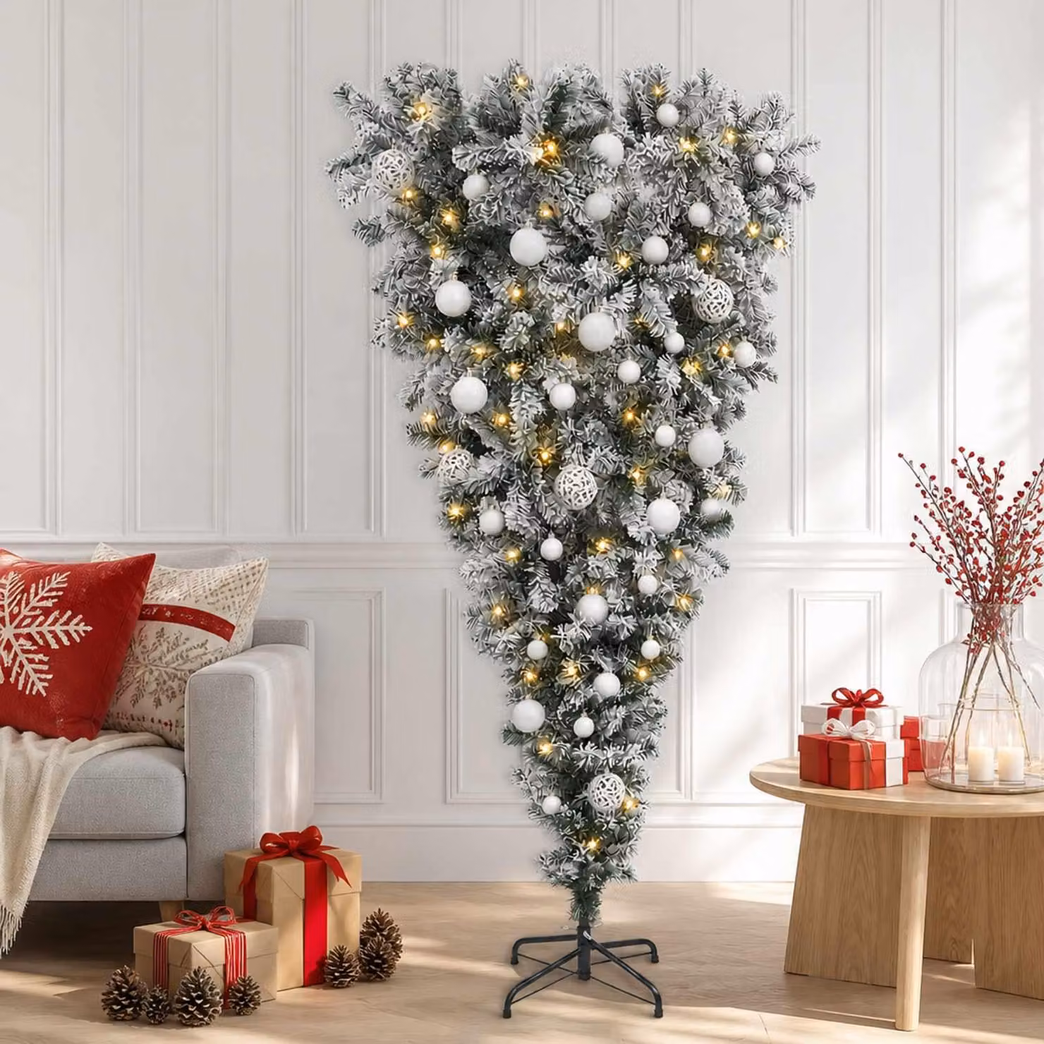 Albero di Natale artificiale rovesciato con cerniere, altezza 150 cm