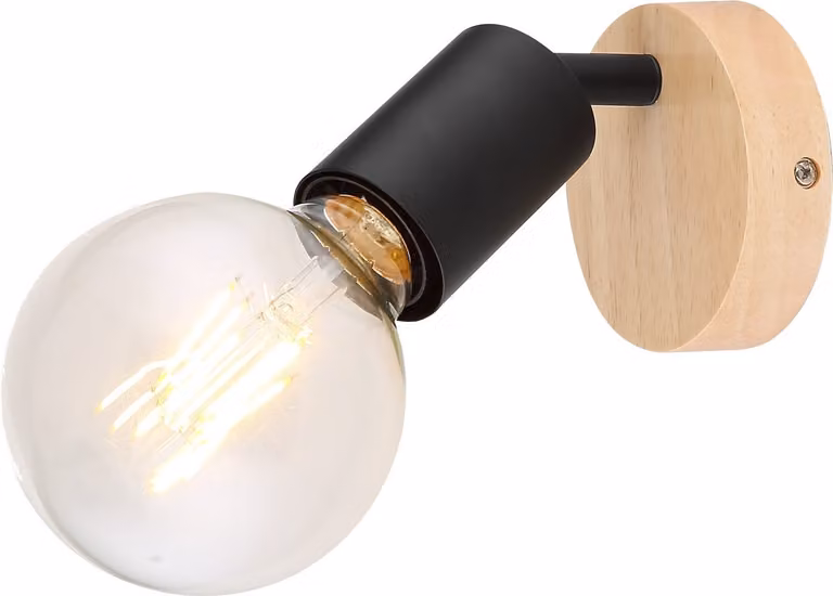 Lampada da parete industriale con legno E27 nero opaco Pablo 3976 Rabalux